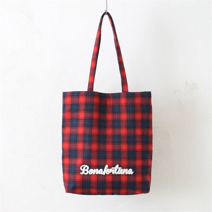 チェックトートバッグ ロゴサガラ刺繍