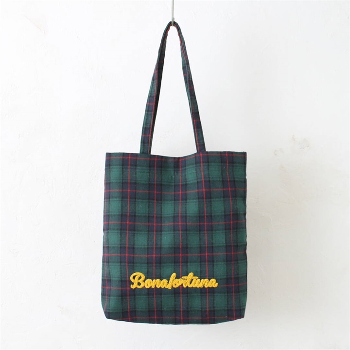 チェックトートバッグ ロゴサガラ刺繍
