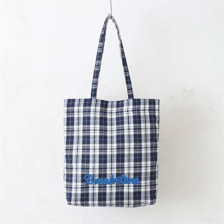 チェックトートバッグ ロゴサガラ刺繍