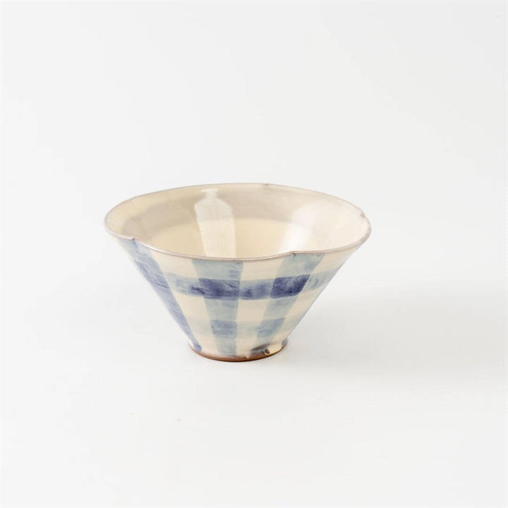 【西聡実】お花型茶碗 ギンガムチェック