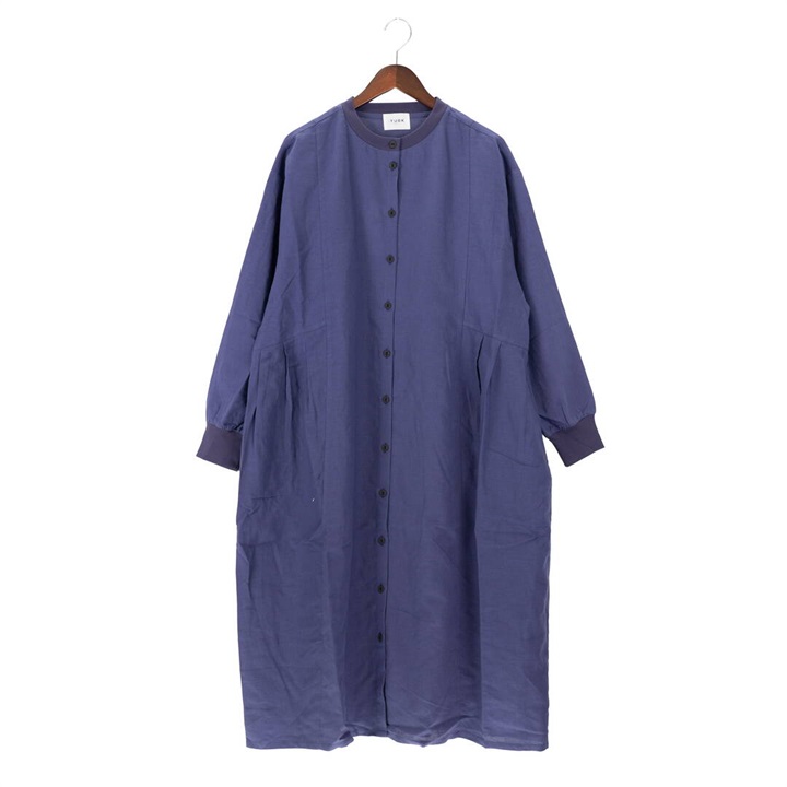 【YURK Geniet van】長袖ワンピース リネンコットンリブコンビ 前開き