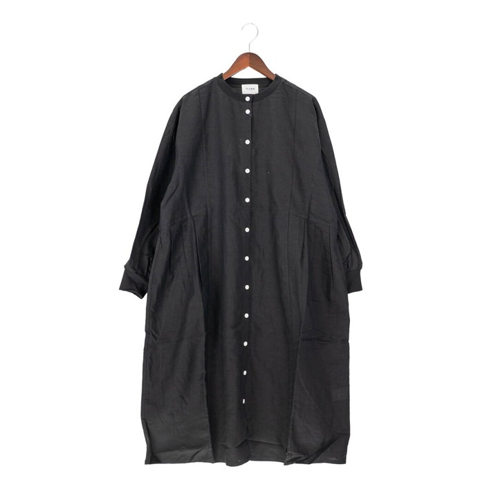 【YURK Geniet van】長袖ワンピース リネンコットンリブコンビ 前開き
