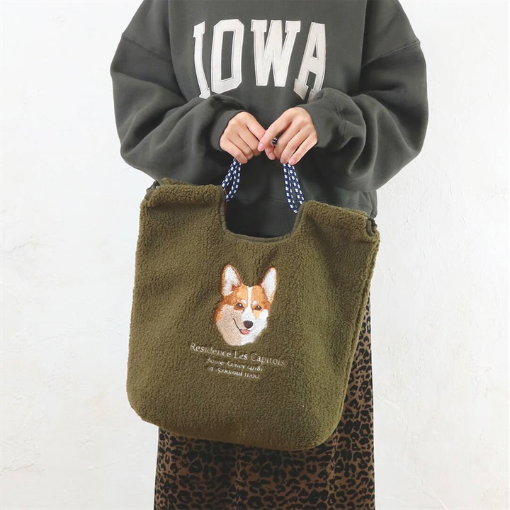 e.e.p ボア刺繍コードトートバッグ(コーギー)