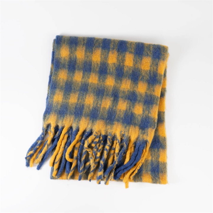 【PANKAJ】ECHARPE 40 細チェックマフラー 2026(SH-4276/C-1 BLUE YELLOW)