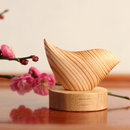 一輪挿し｜【優の樹】 しあわせ運ぶ小鳥の一輪挿し 丸い木の花台