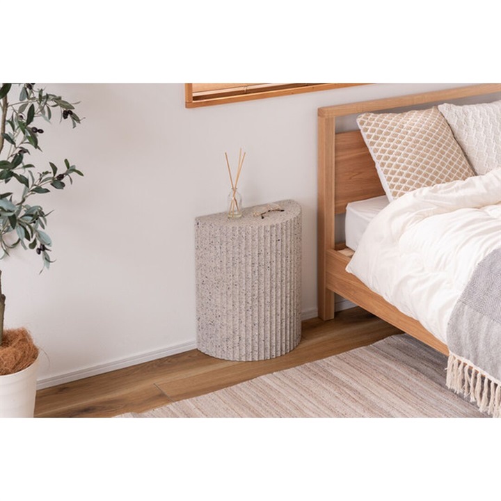 テラゾーサイドテーブル ハーフラウンド ライトグレー｜てんと