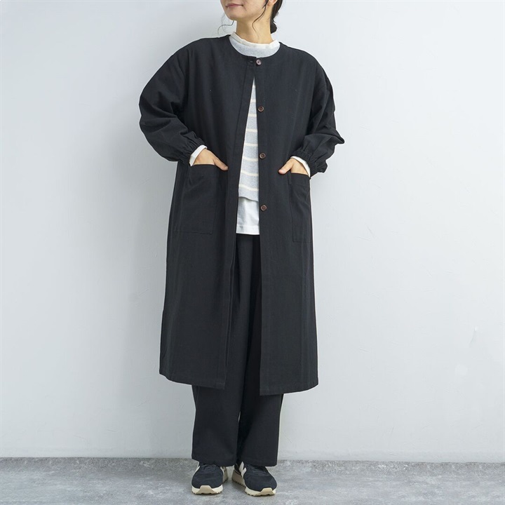 M.M.O】コットンワッシャー ノーカラーコートワンピース｜てんとてん