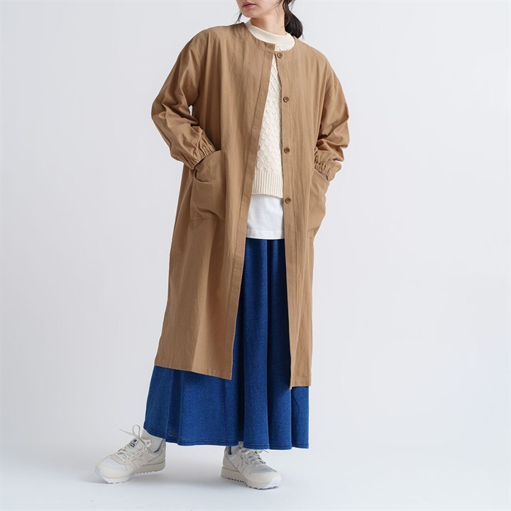 M.M.O】コットンワッシャー ノーカラーコートワンピース｜てんとてん