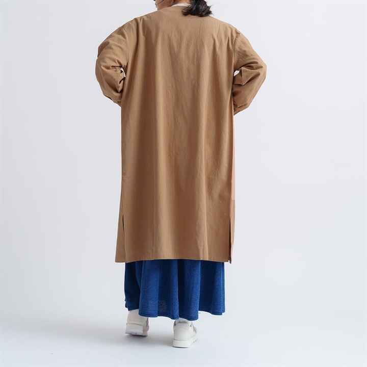 M.M.O】コットンワッシャー ノーカラーコートワンピース｜てんとてん