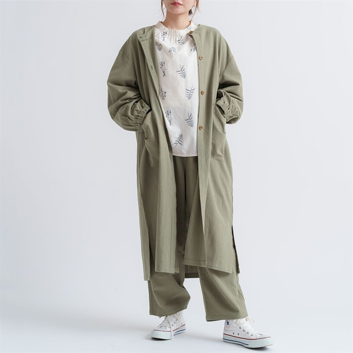 美品♪ ドゥロワー コットンリネン 金ボタン ノーカラーコート ワンピース M.M.O】コットンワッシャー ノーカラーコートワンピース｜てんとてん