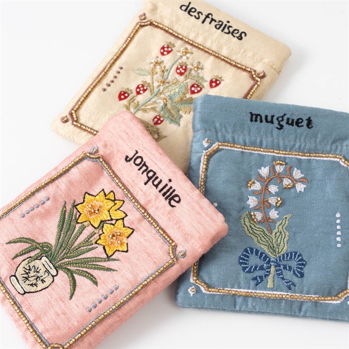 artipur COTTAGE】ボタニカル刺繍ポーチ｜てんとてん｜インテリア雑貨