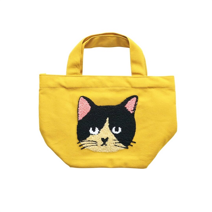 ゆきちゃん　7月4日まで　パネル猫ちゃん　トートバッグ　ゴールド刺繍 松尾ミユキ】Fluffy Mini boat bag ミニバッグ｜てんとてん