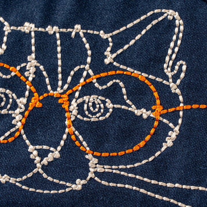 ＋HAyU】メガネネコ刺繍ハーフムーンポーチ｜てんとてん｜インテリア
